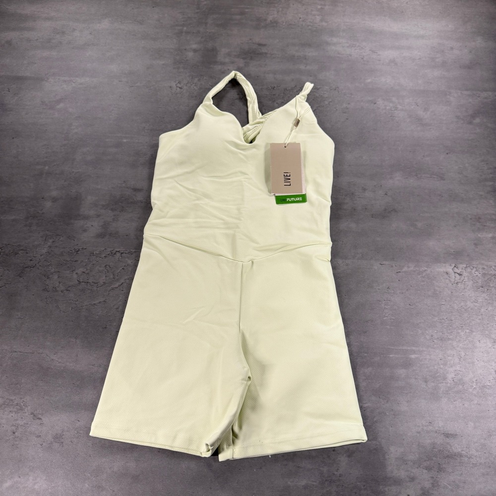 LIVE! Bodysuit Womens L Flowstate Tex Green Textured Cross Back NEW Yoga Gym